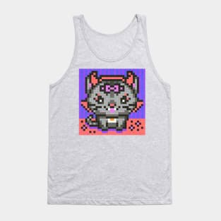 Mischievous Devil Kitten Pixel Painting Tank Top